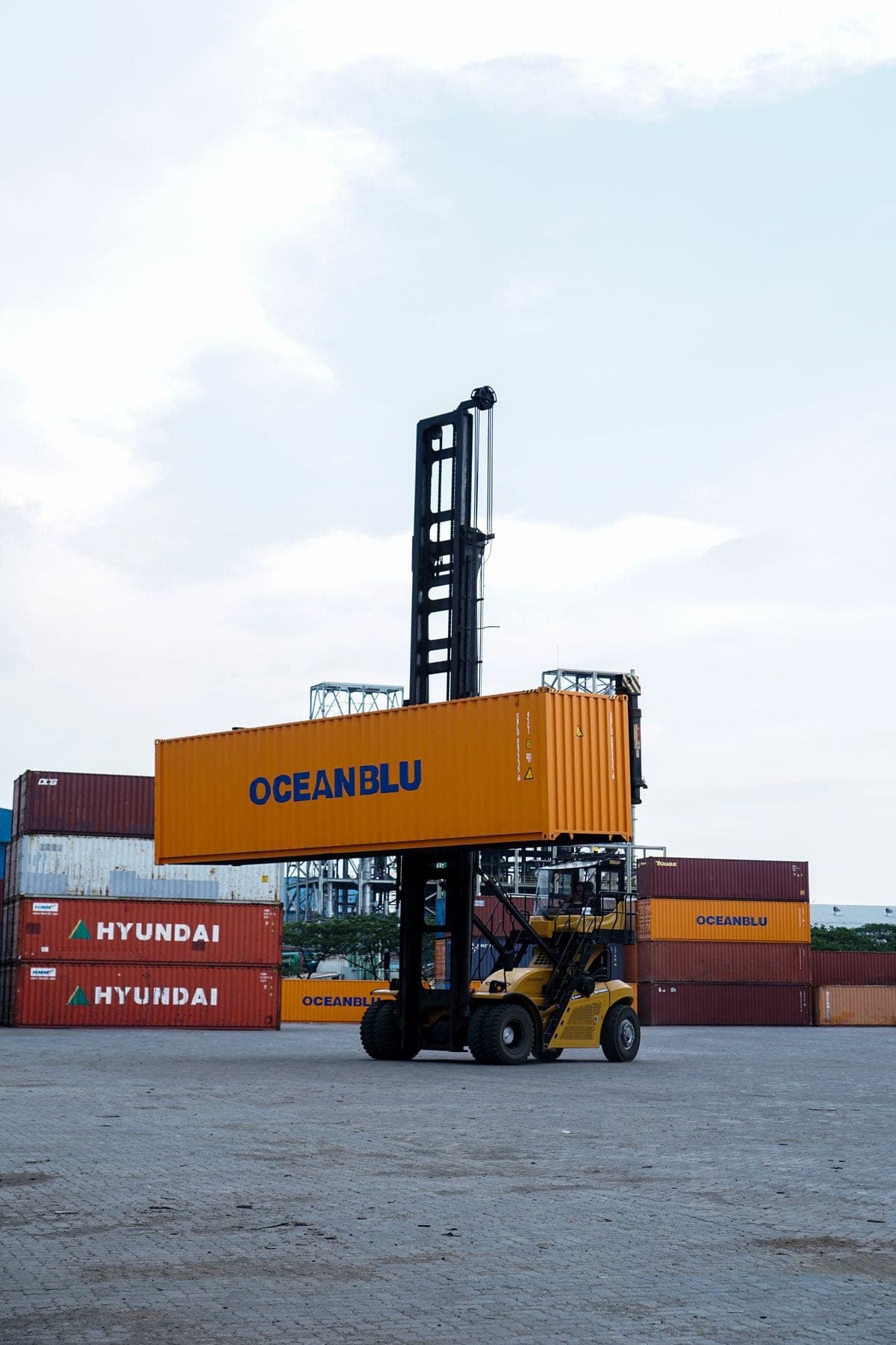 Boxes being loaded into a container